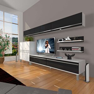 Eko 8 Mdf Std Krom Ayaklı Tv Ünitesi Tv Sehpası Beyaz - Siyah
