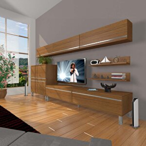 Eko 8 Mdf Std Krom Ayaklı Tv Ünitesi Tv Sehpası Naturel Ceviz