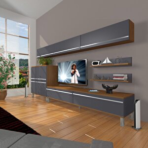 Eko 8 Mdf Std Krom Ayaklı Tv Ünitesi Tv Sehpası Ceviz Antrasit