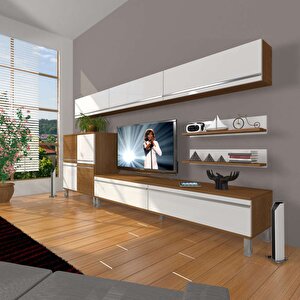 Eko 8 Mdf Std Krom Ayaklı Tv Ünitesi Tv Sehpası Ceviz Beyaz
