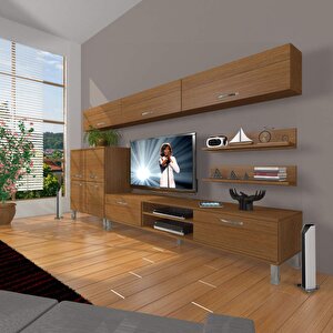 Eko 8 Mdf Dvd Krom Ayaklı Tv Ünitesi Tv Sehpası Naturel Ceviz