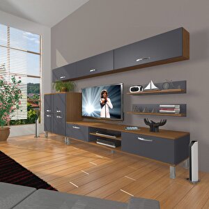 Eko 8 Mdf Dvd Krom Ayaklı Tv Ünitesi Tv Sehpası Ceviz Antrasit