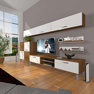 Eko 8 Mdf Dvd Krom Ayaklı Tv Ünitesi Tv Sehpası Ceviz Beyaz