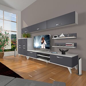 Eko 8 Mdf Dvd Retro Tv Ünitesi Tv Sehpası Beyaz - Antrasit
