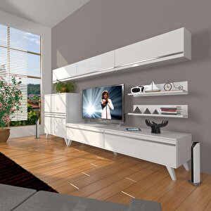 Eko 8 Mdf Std Retro Tv Ünitesi Tv Sehpası Parlak Beyaz