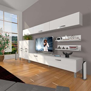 Eko 8 Slm Std Krom Ayaklı Tv Ünitesi Tv Sehpası Parlak Beyaz