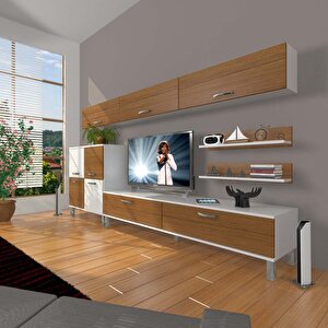 Eko 8 Slm Std Krom Ayaklı Tv Ünitesi Tv Sehpası Beyaz - Ceviz