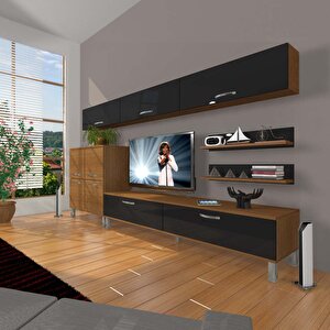 Eko 8 Slm Std Krom Ayaklı Tv Ünitesi Tv Sehpası Ceviz-Siyah