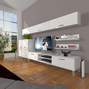 Eko 8 Slm Dvd Krom Ayaklı Tv Ünitesi Tv Sehpası Parlak Beyaz