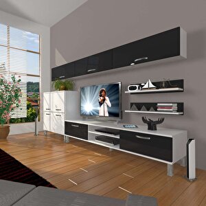 Eko 8 Slm Dvd Krom Ayaklı Tv Ünitesi Tv Sehpası Beyaz - Siyah