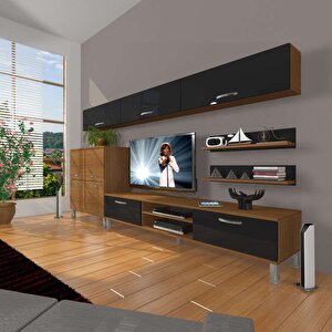 Eko 8 Slm Dvd Krom Ayaklı Tv Ünitesi Tv Sehpası Ceviz-Siyah