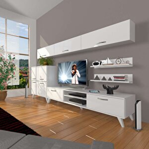 Eko 8 Slm Dvd Retro Tv Ünitesi Tv Sehpası Parlak Beyaz