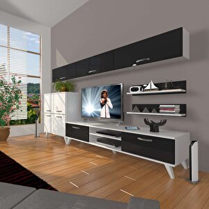 Eko 8 Slm Dvd Retro Tv Ünitesi Tv Sehpası Beyaz - Siyah