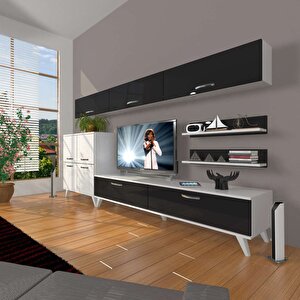 Eko 8 Slm Std Retro Tv Ünitesi Tv Sehpası Beyaz - Siyah