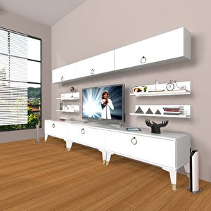 Eko 8y Mdf Gold Tv Ünitesi Tv Sehpası Parlak Beyaz