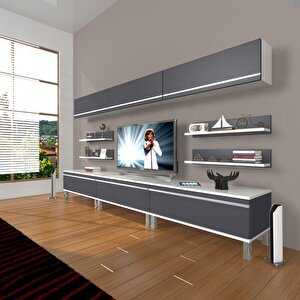 Eko 8y Mdf Krom Ayaklı Tv Ünitesi Tv Sehpası Beyaz - Antrasit