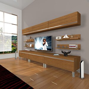 Eko 8y Mdf Krom Ayaklı Tv Ünitesi Tv Sehpası Naturel Ceviz