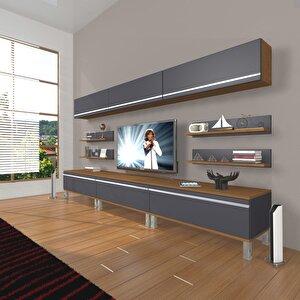 Eko 8y Mdf Krom Ayaklı Tv Ünitesi Tv Sehpası Ceviz Antrasit