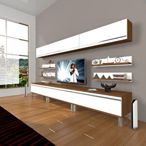 Eko 8y Mdf Krom Ayaklı Tv Ünitesi Tv Sehpası Ceviz Beyaz