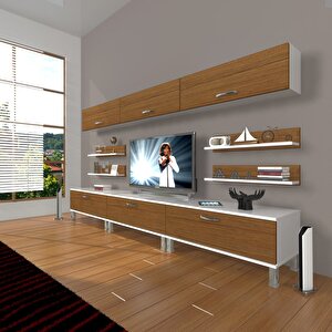 Eko 8y Slm Krom Ayaklı Tv Ünitesi Tv Sehpası Beyaz - Ceviz