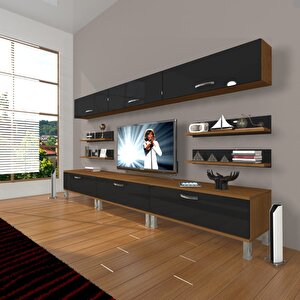 Eko 8y Slm Krom Ayaklı Tv Ünitesi Tv Sehpası Ceviz-Siyah