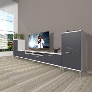 Eko 9200 Mdf Krom Ayaklı Tv Ünitesi Tv Sehpası Beyaz - Antrasit