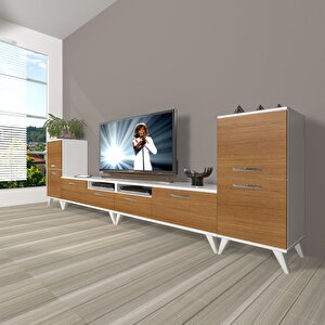 Eko 9200 Slm Retro Tv Ünitesi Tv Sehpası Beyaz - Ceviz