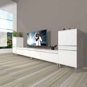 Eko 9200t Mdf Krom Ayaklı Tv Ünitesi Tv Sehpası Parlak Beyaz