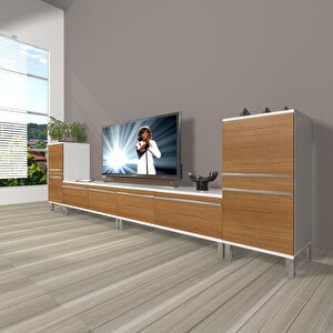 Eko 9200t Mdf Krom Ayaklı Tv Ünitesi Tv Sehpası Beyaz - Ceviz