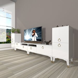 Eko 9220 Mdf Gold Tv Ünitesi Tv Sehpası Parlak Beyaz