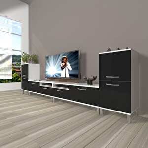 Eko 9220 Mdf Krom Ayaklı Tv Ünitesi Tv Sehpası Beyaz - Siyah