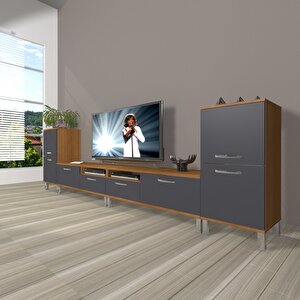 Eko 9220 Mdf Krom Ayaklı Tv Ünitesi Tv Sehpası Ceviz Antrasit