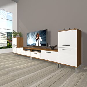 Eko 9220 Slm Krom Ayaklı Tv Ünitesi Tv Sehpası Ceviz Beyaz