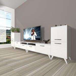 Eko 9220 Slm Retro Tv Ünitesi Tv Sehpası Parlak Beyaz