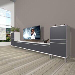 Eko 9220t Mdf Krom Ayaklı Tv Ünitesi Tv Sehpası Beyaz - Antrasit