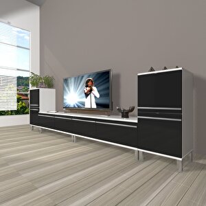 Eko 9220t Mdf Krom Ayaklı Tv Ünitesi Tv Sehpası Beyaz - Siyah