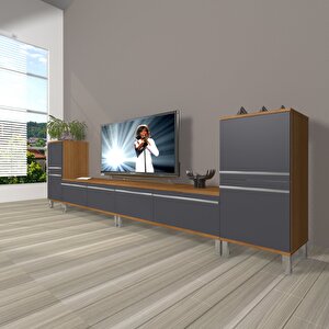 Eko 9220t Mdf Krom Ayaklı Tv Ünitesi Tv Sehpası Ceviz Antrasit