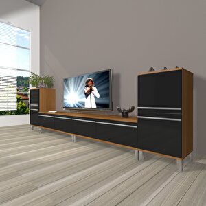 Eko 9220t Mdf Krom Ayaklı Tv Ünitesi Tv Sehpası Ceviz-Siyah