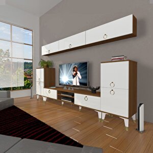 Eko 9 Mdf Dvd Gold Tv Ünitesi Tv Sehpası Ceviz Beyaz