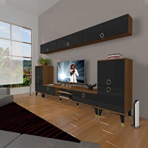 Eko 9 Mdf Dvd Gold Tv Ünitesi Tv Sehpası Ceviz-Siyah