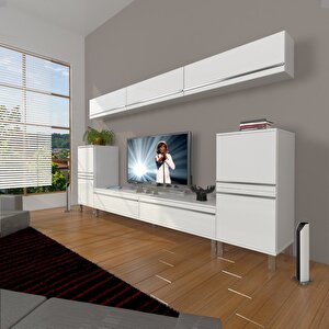 Eko 9 Mdf Std Krom Ayaklı Tv Ünitesi Tv Sehpası Parlak Beyaz