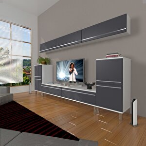 Eko 9 Mdf Std Krom Ayaklı Tv Ünitesi Tv Sehpası Beyaz - Antrasit