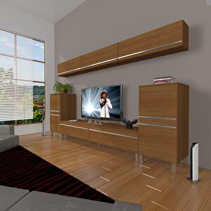 Eko 9 Mdf Std Krom Ayaklı Tv Ünitesi Tv Sehpası Naturel Ceviz