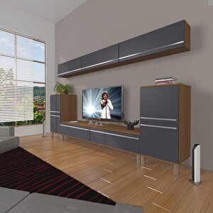 Eko 9 Mdf Std Krom Ayaklı Tv Ünitesi Tv Sehpası Ceviz Antrasit