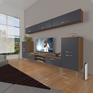 Eko 9 Mdf Dvd Krom Ayaklı Tv Ünitesi Tv Sehpası Ceviz Antrasit