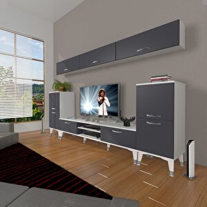 Eko 9 Mdf Dvd Silver Tv Ünitesi Tv Sehpası Beyaz - Antrasit