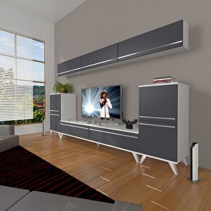 Eko 9 Mdf Std Retro Tv Ünitesi Tv Sehpası Beyaz - Antrasit