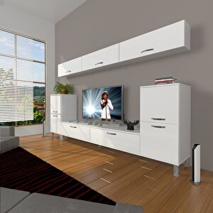 Eko 9 Slm Std Krom Ayaklı Tv Ünitesi Tv Sehpası Parlak Beyaz