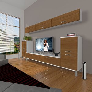 Eko 9 Slm Std Krom Ayaklı Tv Ünitesi Tv Sehpası Beyaz - Ceviz
