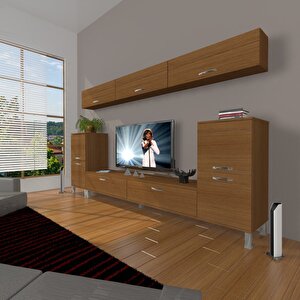 Eko 9 Slm Std Krom Ayaklı Tv Ünitesi Tv Sehpası Naturel Ceviz